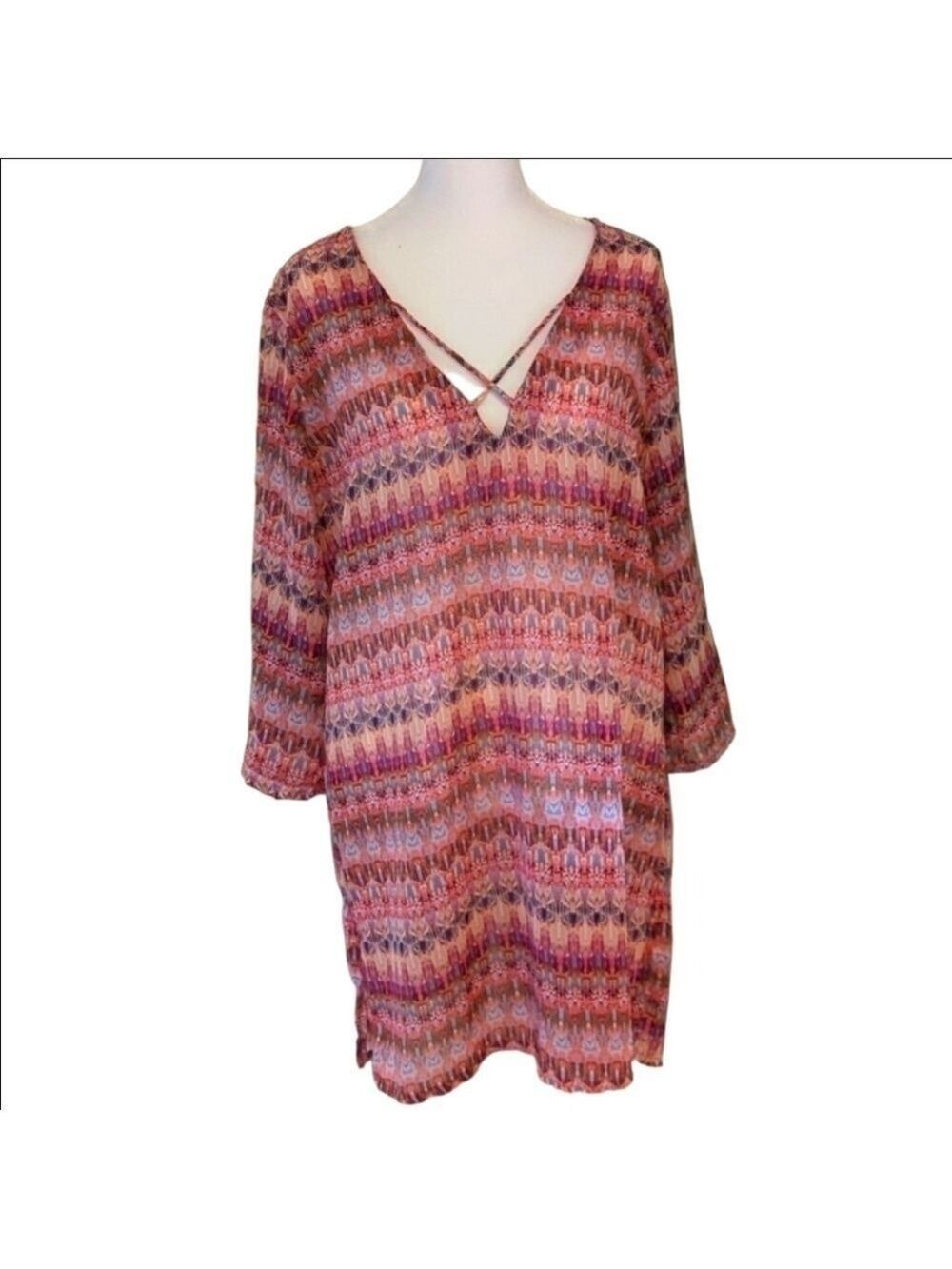 Apt. 9 XL Sheer Shirt Bathing Suit Cover Up 3/4 Sleeves Cruise Wear Jersey Shore